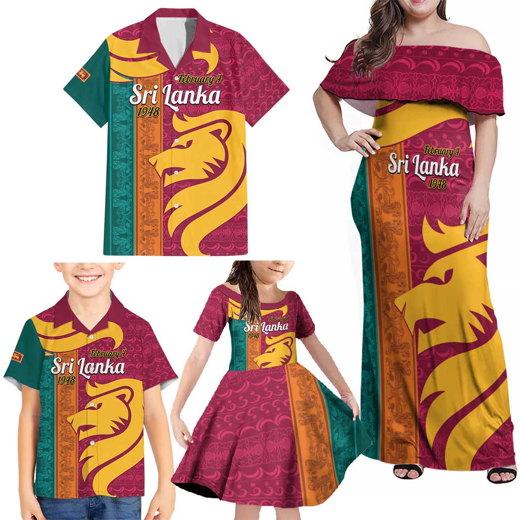 Sri Lanka Independence Day Family Matching Off Shoulder Maxi Dress and Hawaiian Shirt Sri Lankan Lion Mix Sinhalese Pattern - Wonder Print Shop