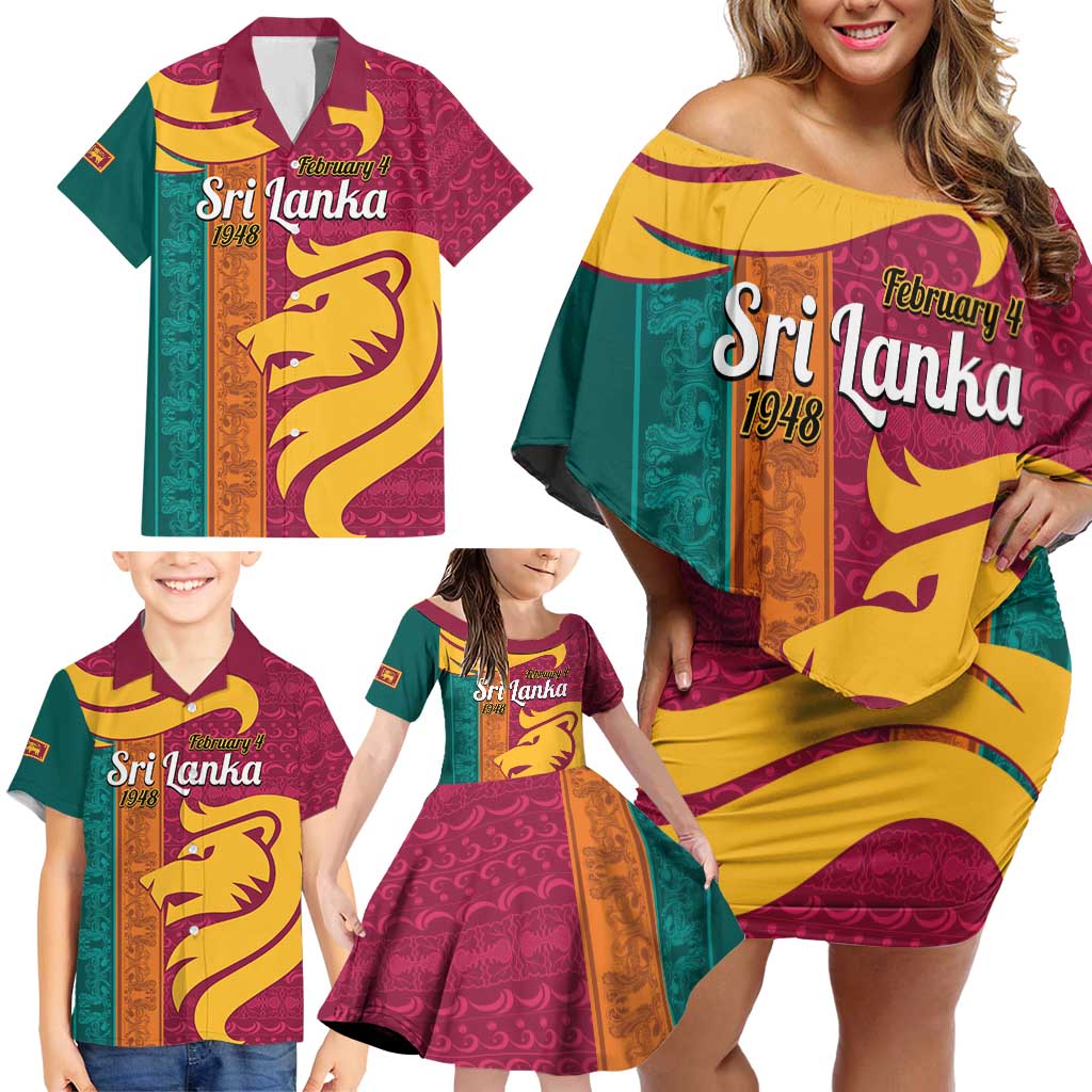 Sri Lanka Independence Day Family Matching Off Shoulder Short Dress and Hawaiian Shirt Sri Lankan Lion Mix Sinhalese Pattern - Wonder Print Shop