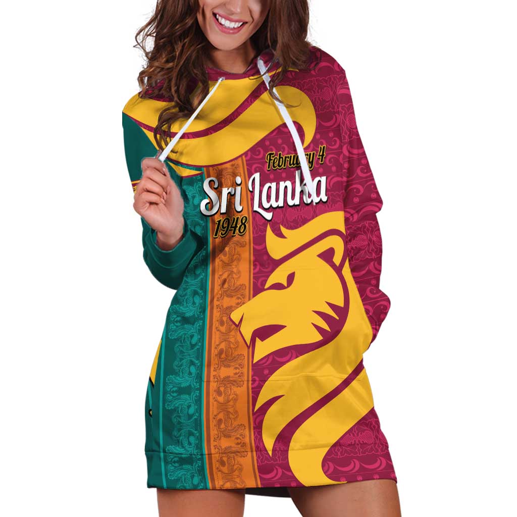 Sri Lanka Independence Day Hoodie Dress Sri Lankan Lion Mix Sinhalese Pattern - Wonder Print Shop