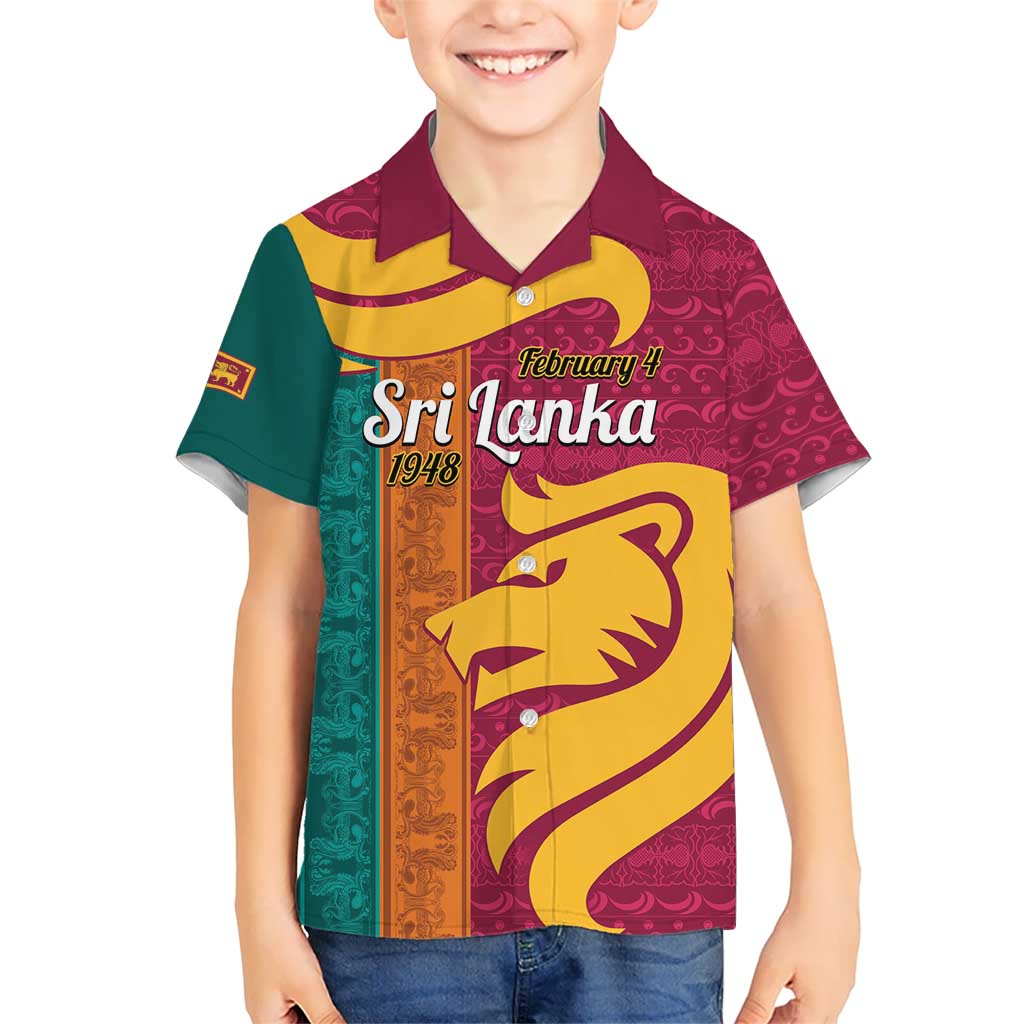 Sri Lanka Independence Day Kid Hawaiian Shirt Sri Lankan Lion Mix Sinhalese Pattern - Wonder Print Shop