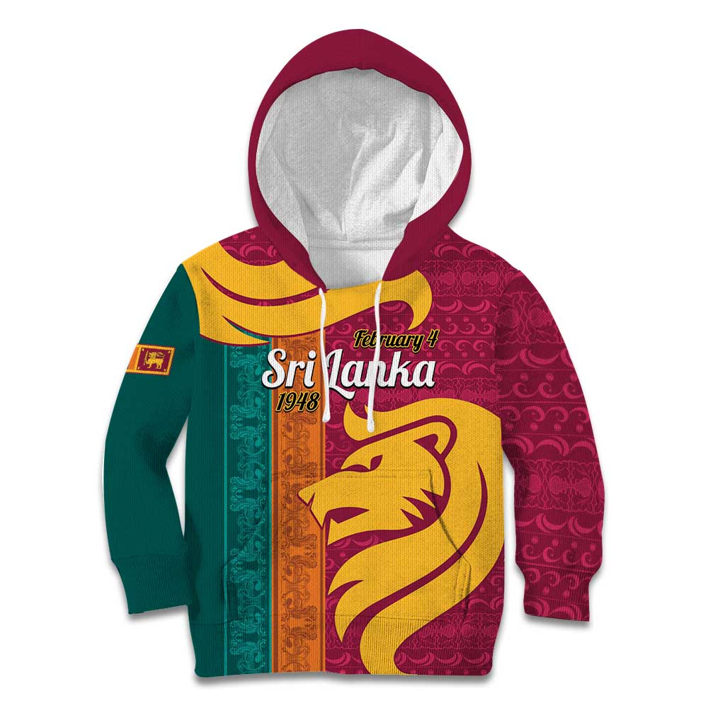 Sri Lanka Independence Day Kid Hoodie Sri Lankan Lion Mix Sinhalese Pattern - Wonder Print Shop