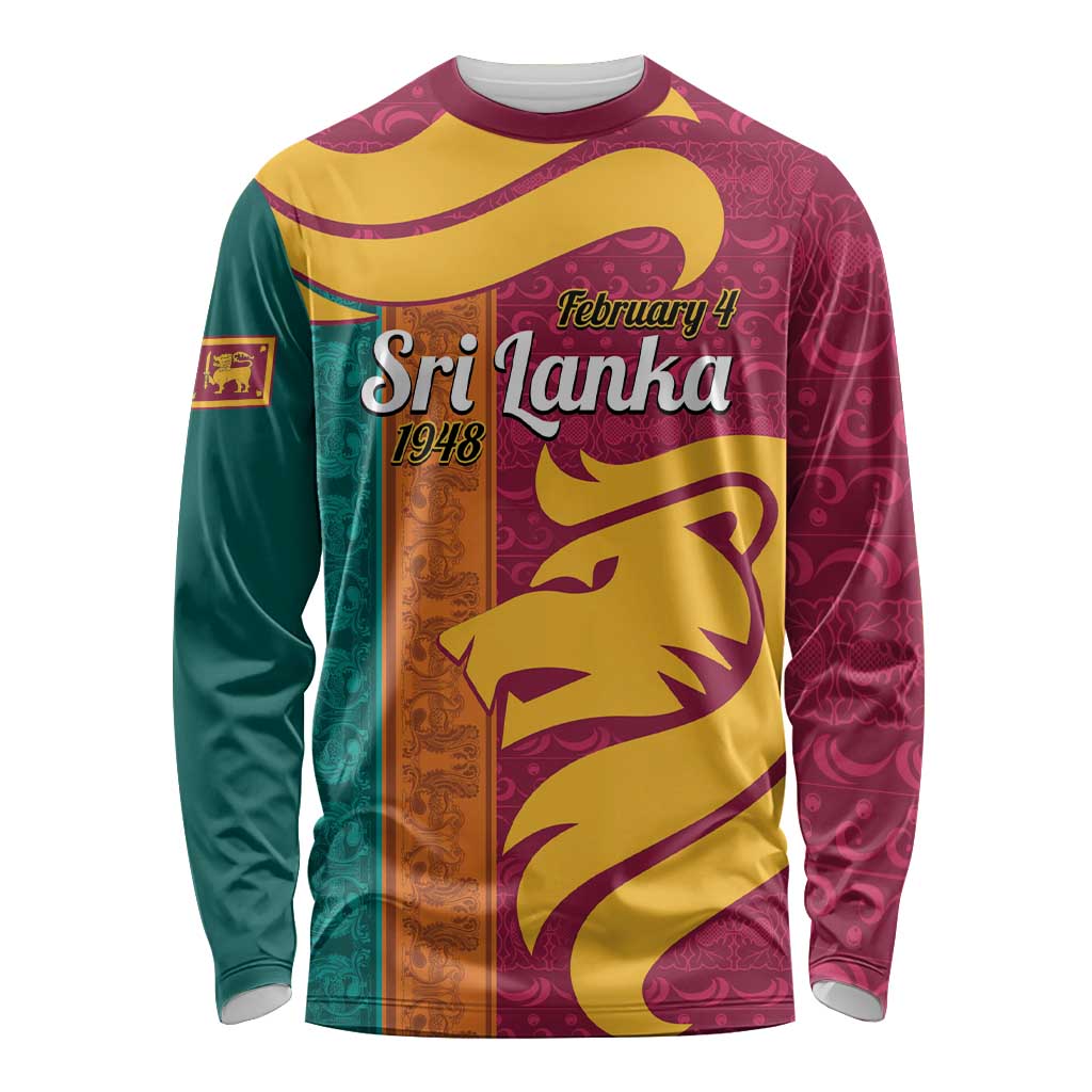 Sri Lanka Independence Day Long Sleeve Shirt Sri Lankan Lion Mix Sinhalese Pattern - Wonder Print Shop