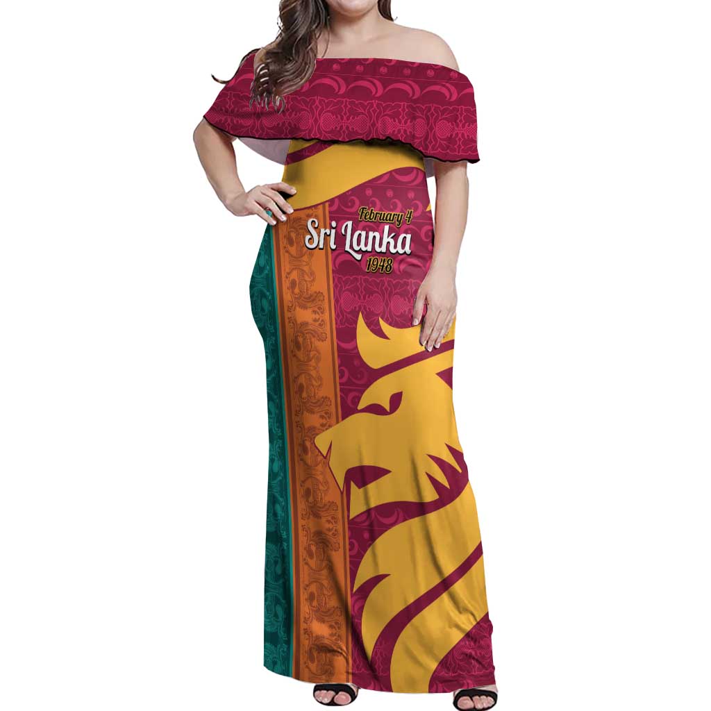 Sri Lanka Independence Day Off Shoulder Maxi Dress Sri Lankan Lion Mix Sinhalese Pattern - Wonder Print Shop