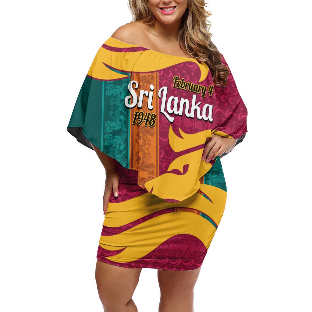 Sri Lanka Independence Day Off Shoulder Short Dress Sri Lankan Lion Mix Sinhalese Pattern - Wonder Print Shop