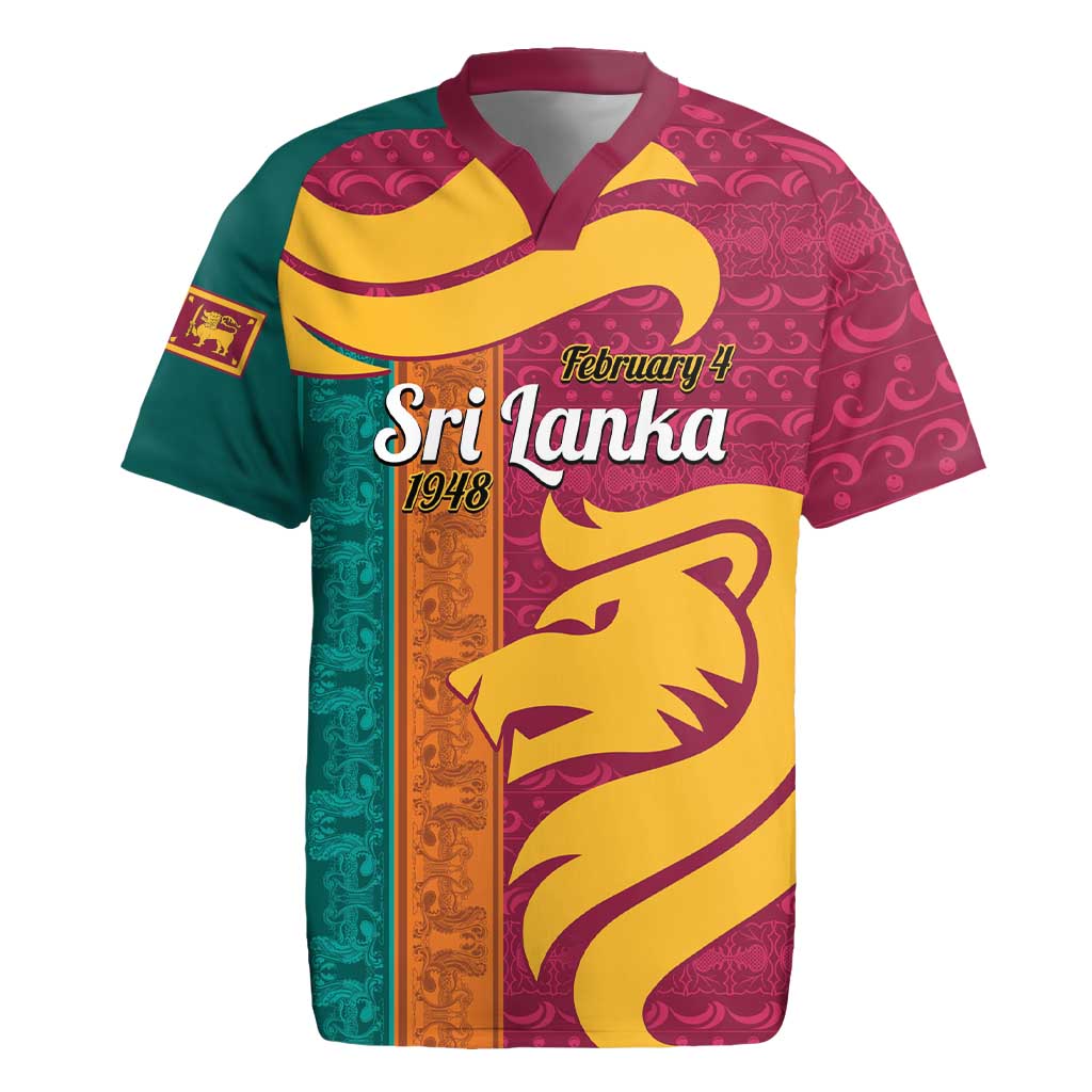 Sri Lanka Independence Day Rugby Jersey Sri Lankan Lion Mix Sinhalese Pattern - Wonder Print Shop