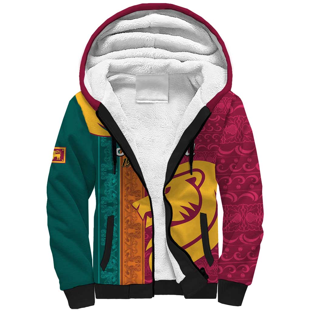 Sri Lanka Independence Day Sherpa Hoodie Sri Lankan Lion Mix Sinhalese Pattern - Wonder Print Shop