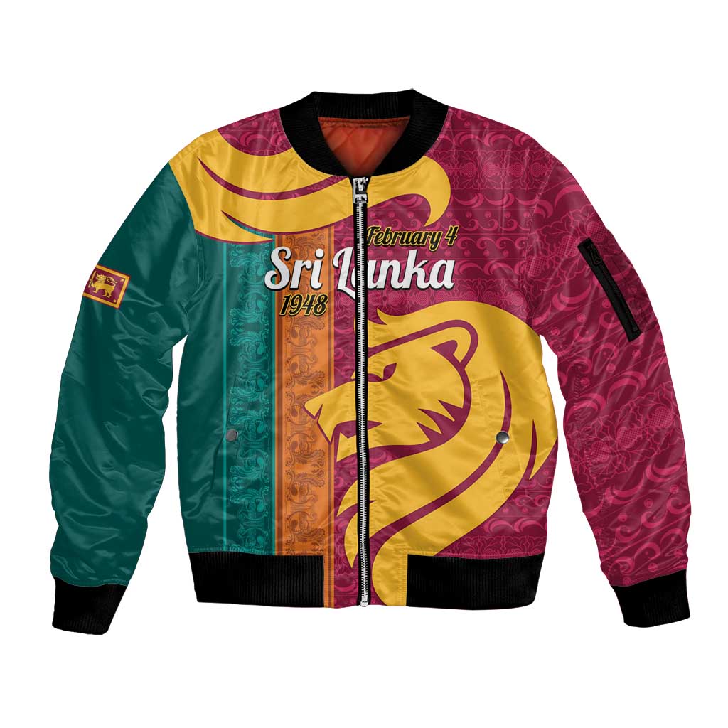 Sri Lanka Independence Day Sleeve Zip Bomber Jacket Sri Lankan Lion Mix Sinhalese Pattern