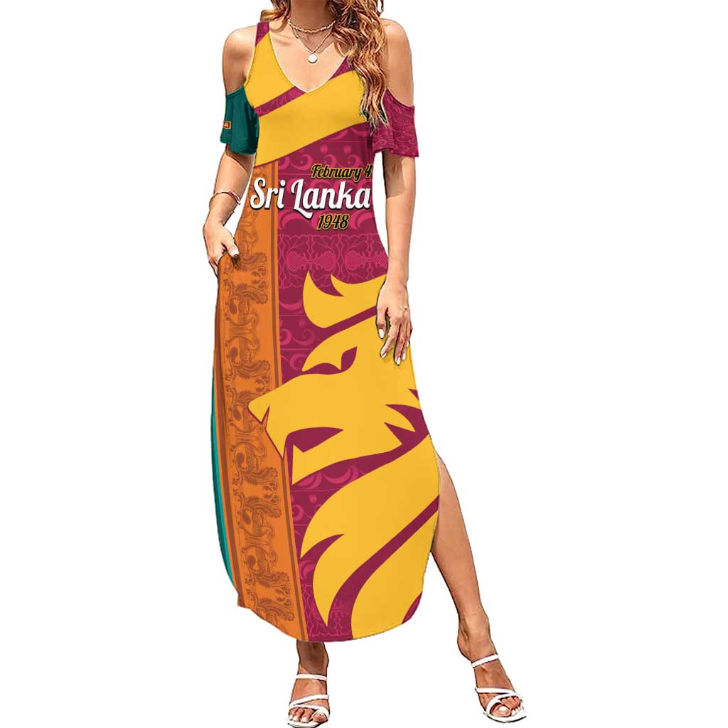 Sri Lanka Independence Day Summer Maxi Dress Sri Lankan Lion Mix Sinhalese Pattern - Wonder Print Shop