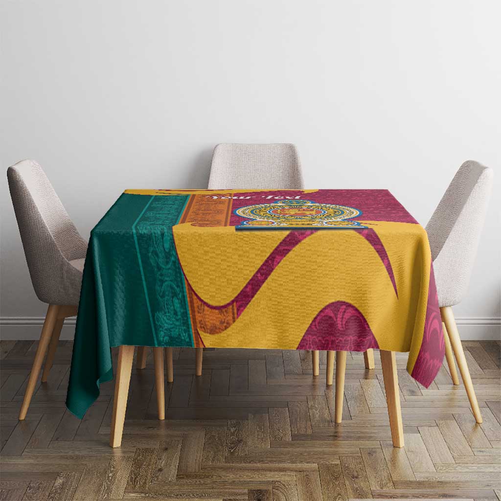Maroon tablecloth with colorful ornate print, covering square dining table.