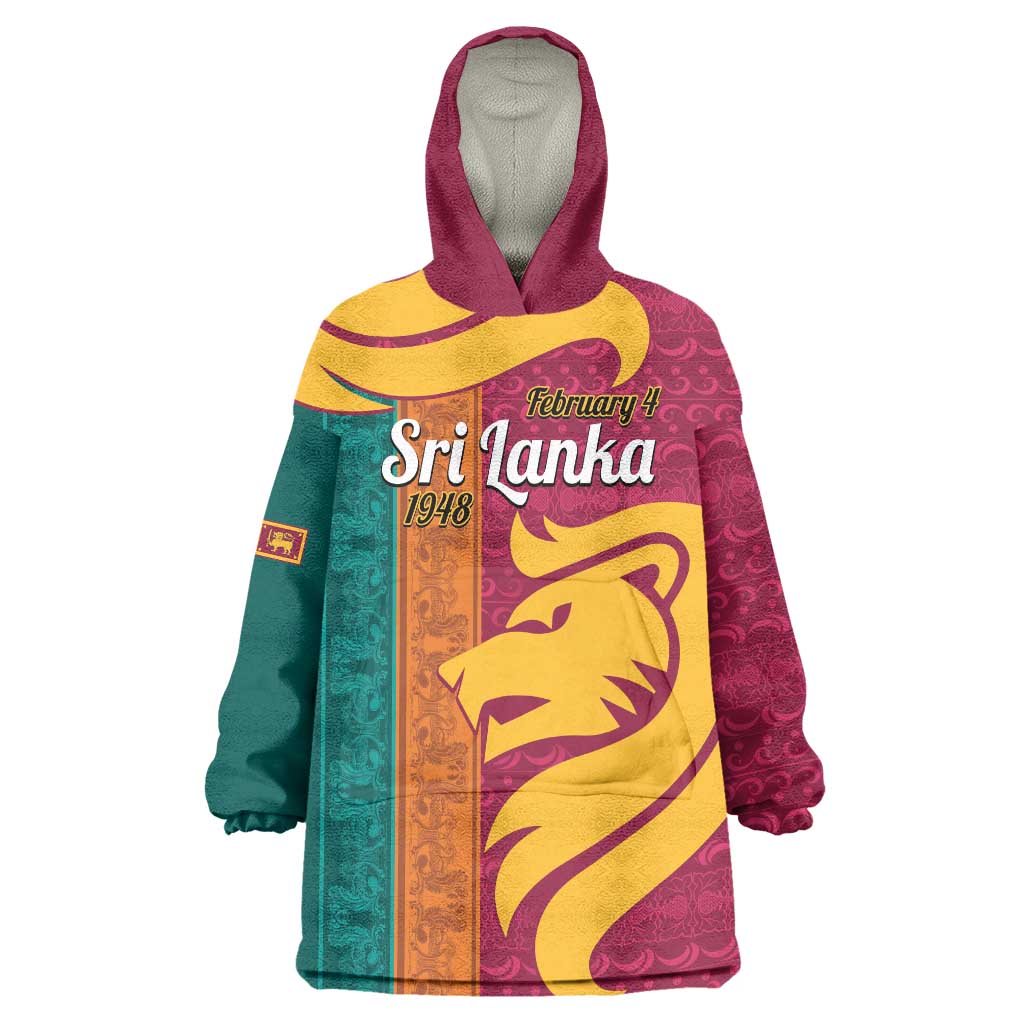 Sri Lanka Independence Day Wearable Blanket Hoodie Sri Lankan Lion Mix Sinhalese Pattern