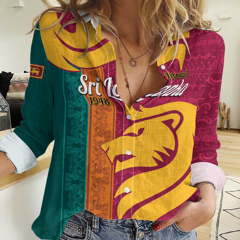 Sri Lanka Independence Day Women Casual Shirt Sri Lankan Lion Mix Sinhalese Pattern