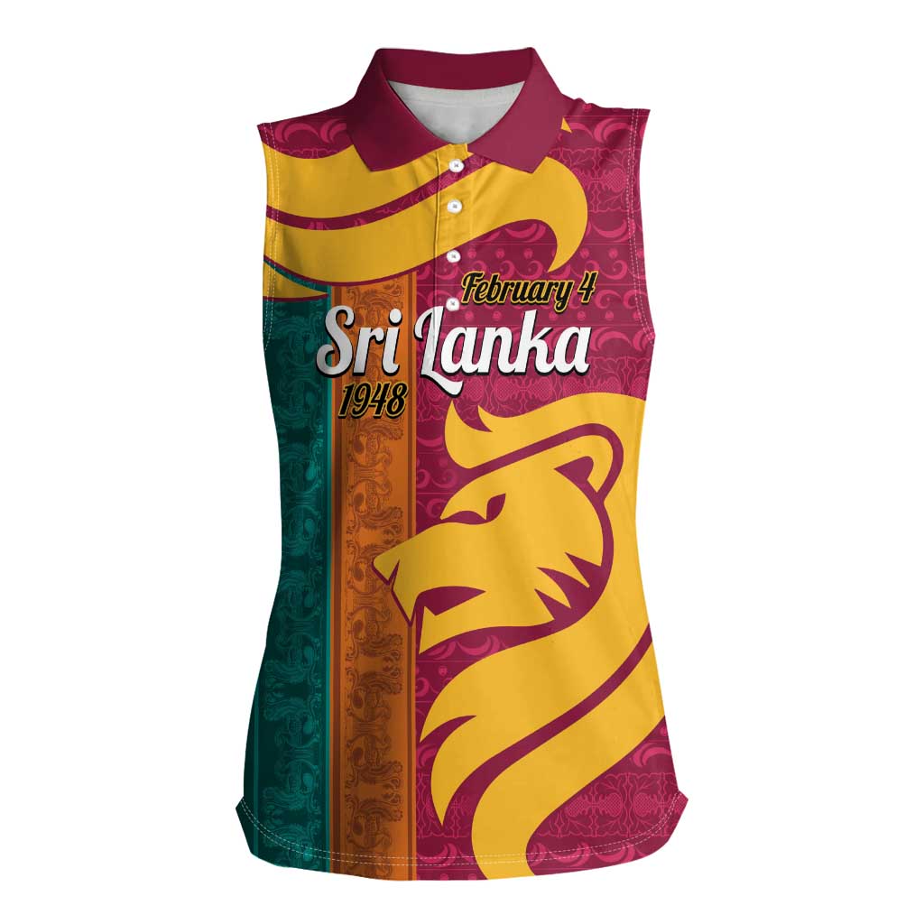 Sri Lanka Independence Day Women Sleeveless Polo Shirt Sri Lankan Lion Mix Sinhalese Pattern - Wonder Print Shop