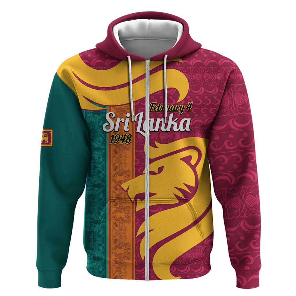 Sri Lanka Independence Day Zip Hoodie Sri Lankan Lion Mix Sinhalese Pattern - Wonder Print Shop