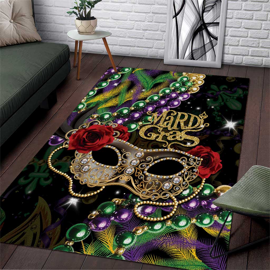 Mardi Gras 2025 Area Rug Beadeds With Gorgeous Mask - Wonder Print Shop