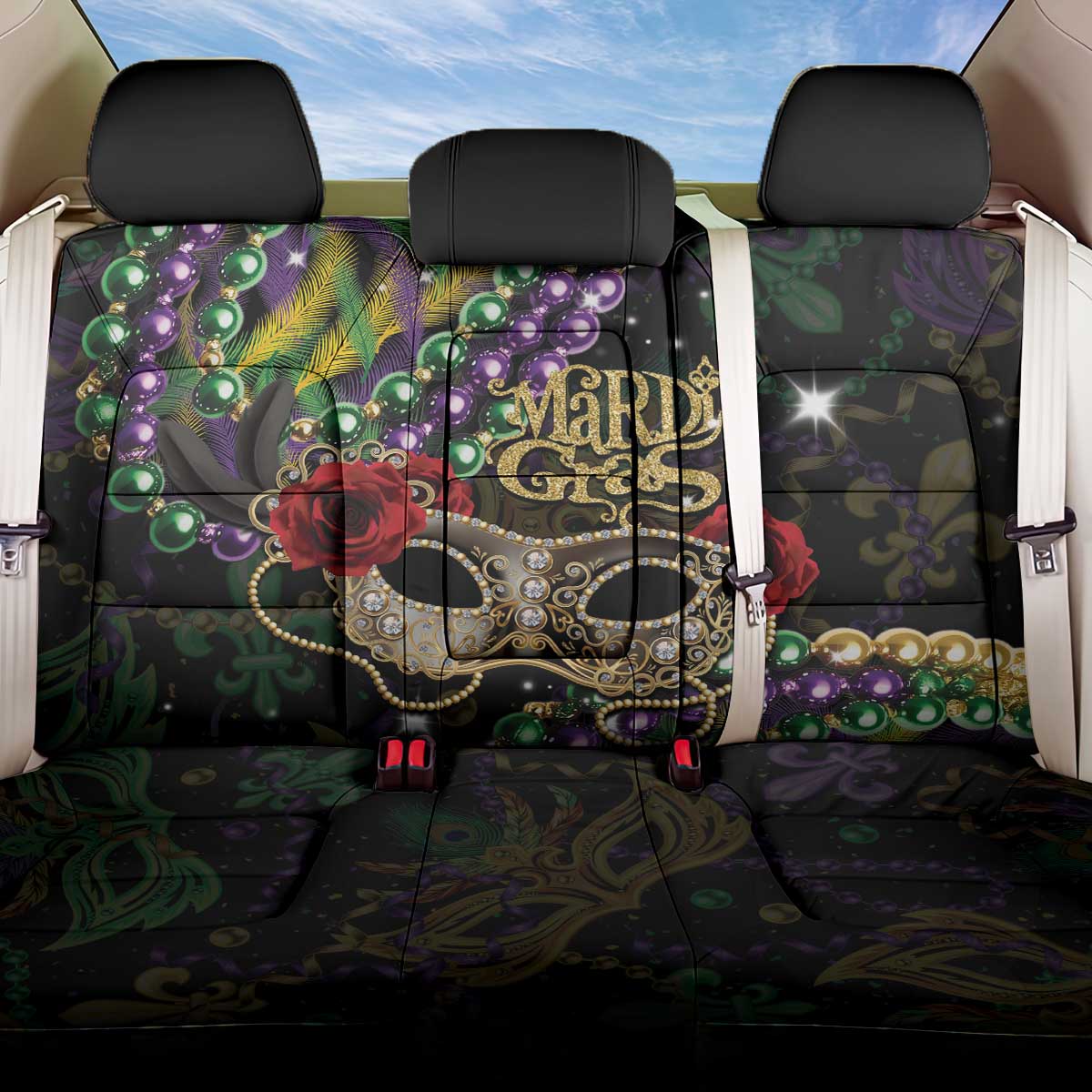 Mardi Gras 2025 Back Car Seat Cover Beadeds With Gorgeous Mask - Wonder Print Shop