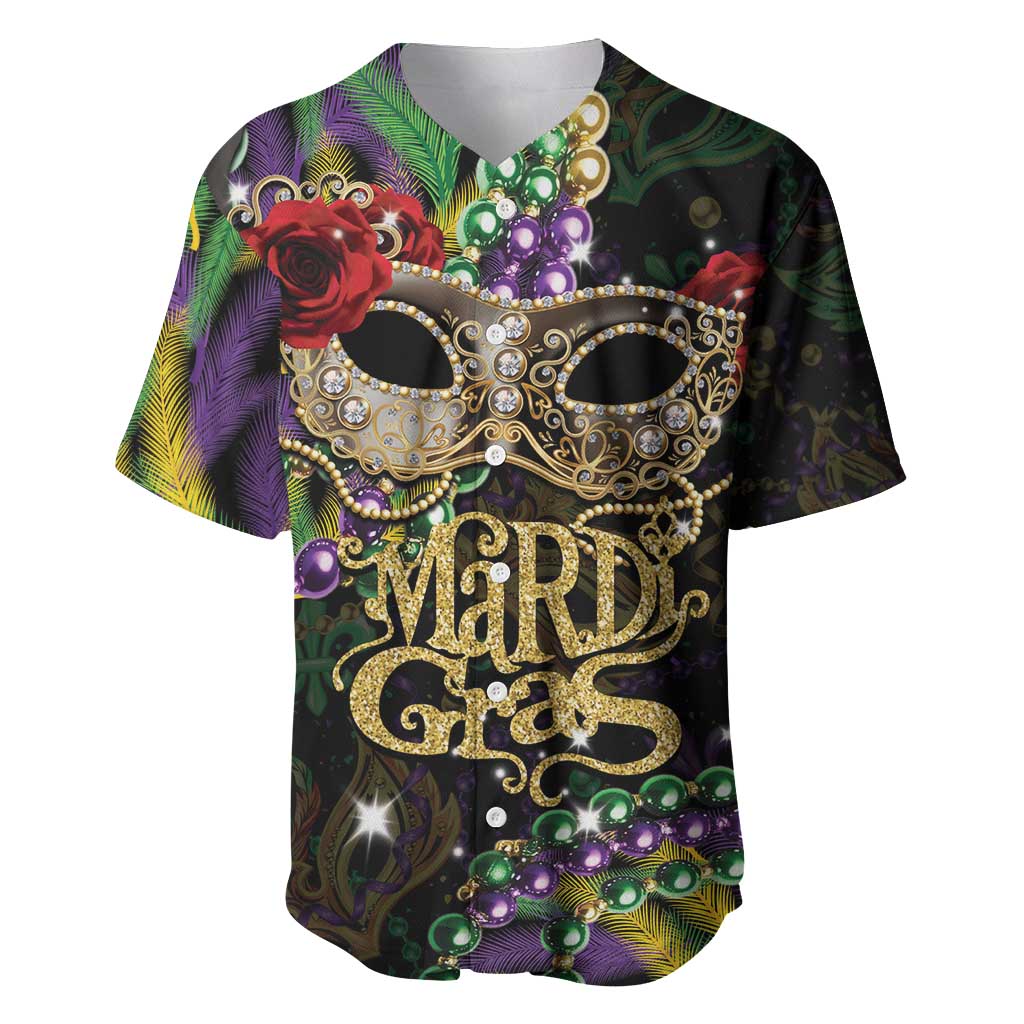 Mardi Gras 2025 Baseball Jersey Beadeds With Gorgeous Mask - Wonder Print Shop