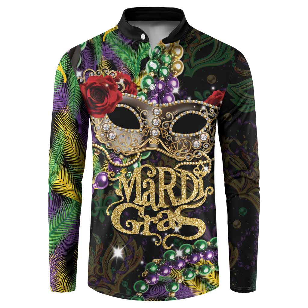 Mardi Gras 2025 Button Sweatshirt Beadeds With Gorgeous Mask - Wonder Print Shop