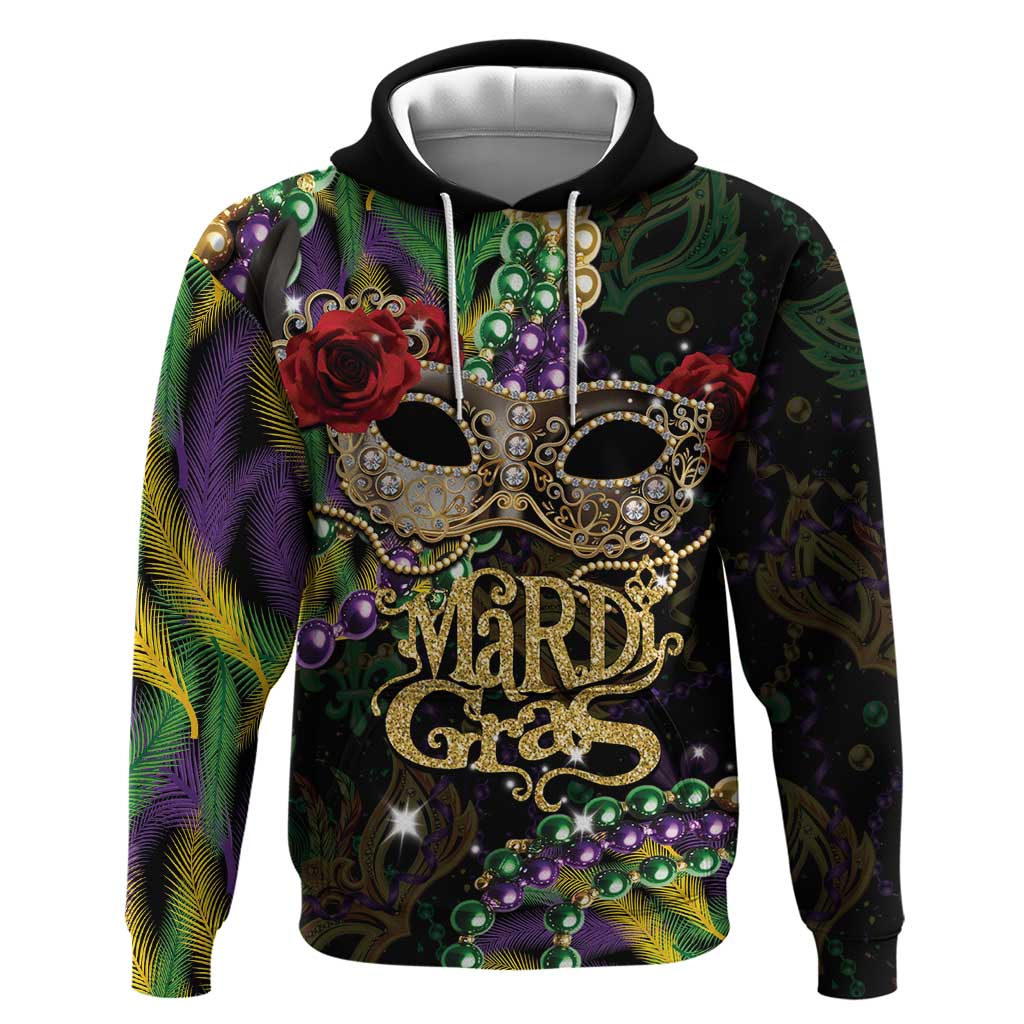 Mardi Gras 2025 Hoodie Beadeds With Gorgeous Mask - Wonder Print Shop