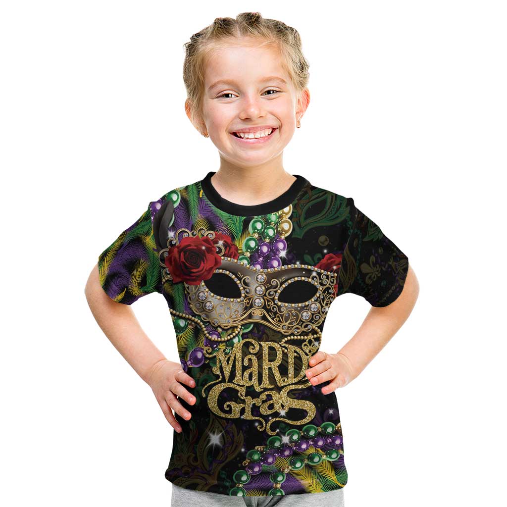 Mardi Gras 2025 Kid T Shirt Beadeds With Gorgeous Mask - Wonder Print Shop