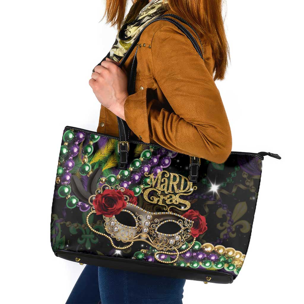 Mardi Gras 2025 Leather Tote Bag Beadeds With Gorgeous Mask - Wonder Print Shop