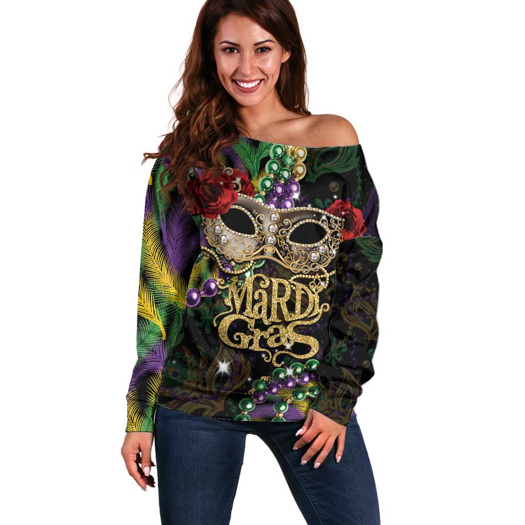 Mardi Gras 2025 Off Shoulder Sweater Beadeds With Gorgeous Mask