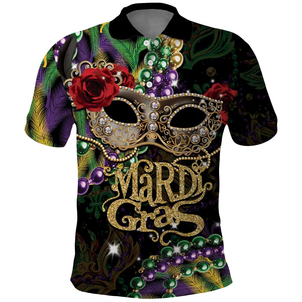 Mardi Gras 2025 Polo Shirt Beadeds With Gorgeous Mask - Wonder Print Shop