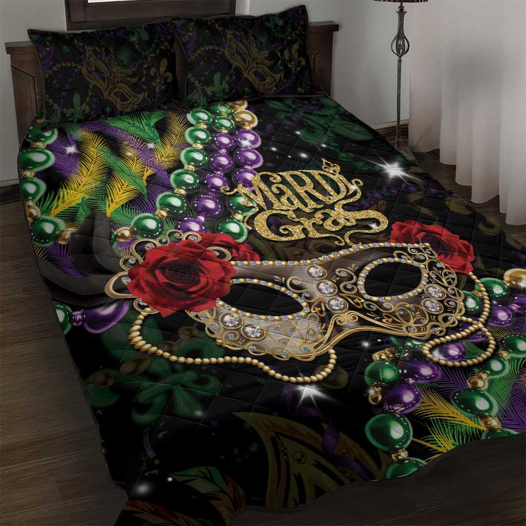 Mardi Gras 2025 Quilt Bed Set Beadeds With Gorgeous Mask - Wonder Print Shop