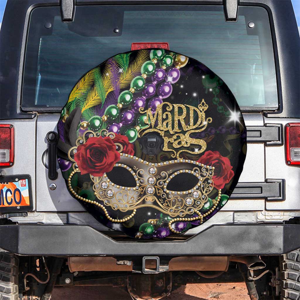 Mardi Gras 2025 Spare Tire Cover Beadeds With Gorgeous Mask - Wonder Print Shop