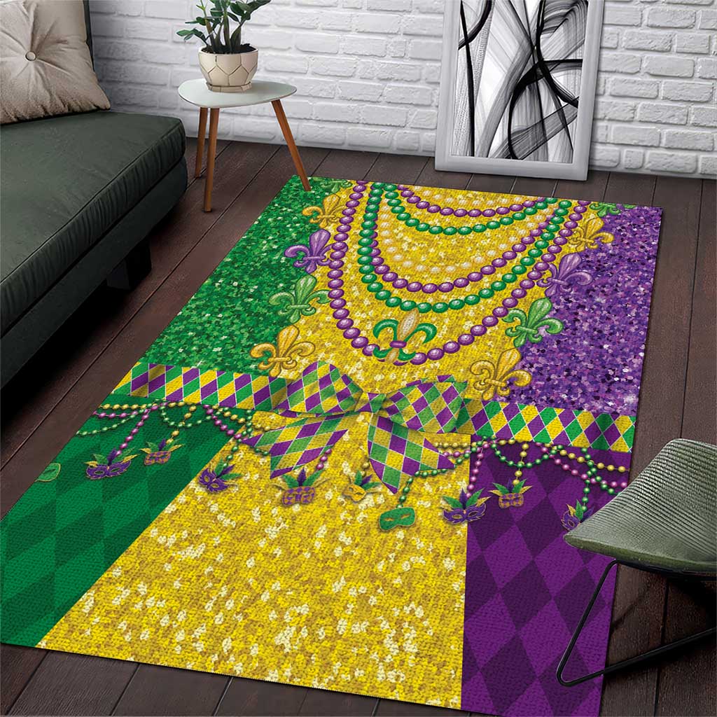 Mardi Gras Area Rug Beadeds Necklace With Fleur De Lis - Wonder Print Shop