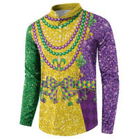 Long-sleeve button henley sweatshirt with front beaded fleur-de-lis necklace print