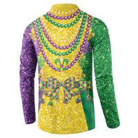 Long-sleeve button henley sweatshirt with back beaded fleur-de-lis necklace print