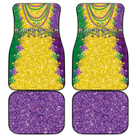 Set of Mardi Gras car mats: two gold glitter with fleur-de-lis accents and two purple glitter
