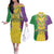 Mardi Gras Couples Matching Off The Shoulder Long Sleeve Dress and Hawaiian Shirt Beadeds Necklace With Fleur De Lis - Wonder Print Shop