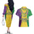 Mardi Gras Couples Matching Off The Shoulder Long Sleeve Dress and Hawaiian Shirt Beadeds Necklace With Fleur De Lis - Wonder Print Shop