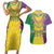 Mardi Gras Couples Matching Short Sleeve Bodycon Dress and Hawaiian Shirt Beadeds Necklace With Fleur De Lis - Wonder Print Shop