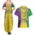 Mardi Gras Couples Matching Summer Maxi Dress and Hawaiian Shirt Beadeds Necklace With Fleur De Lis - Wonder Print Shop