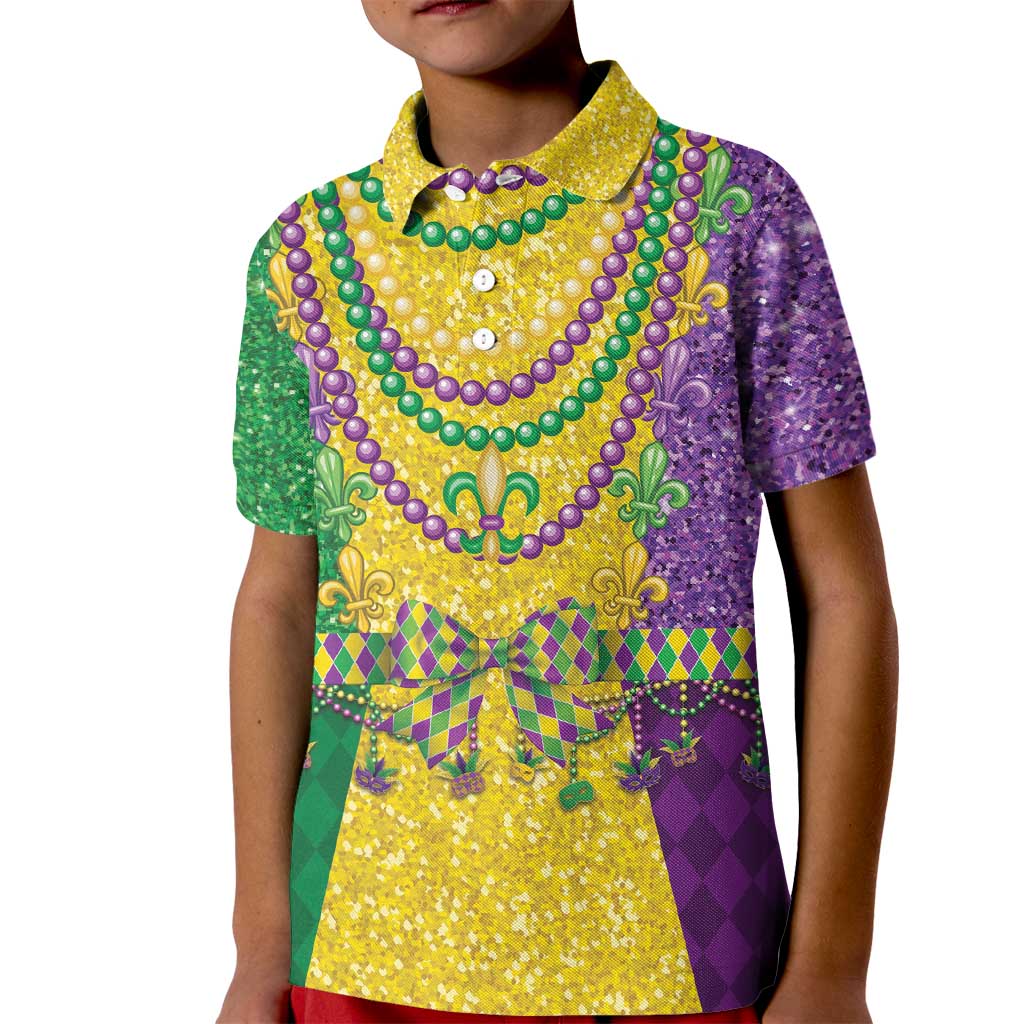 Mardi Gras Kid Polo Shirt Beadeds Necklace With Fleur De Lis - Wonder Print Shop