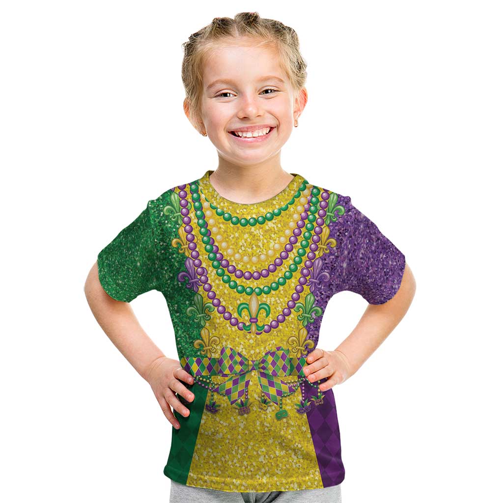 Mardi Gras Kid T Shirt Beadeds Necklace With Fleur De Lis - Wonder Print Shop