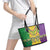 Mardi Gras Leather Tote Bag Beadeds Necklace With Fleur De Lis - Wonder Print Shop