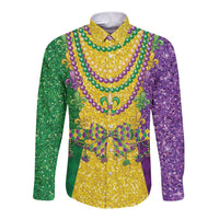Beaded fleur-de-lis long-sleeve button shirt in purple, green, and gold