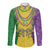 Mardi Gras Long Sleeve Button Shirt Beadeds Necklace With Fleur De Lis - Wonder Print Shop