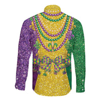 Beaded long-sleeve button shirt with green and purple panels, gold center
