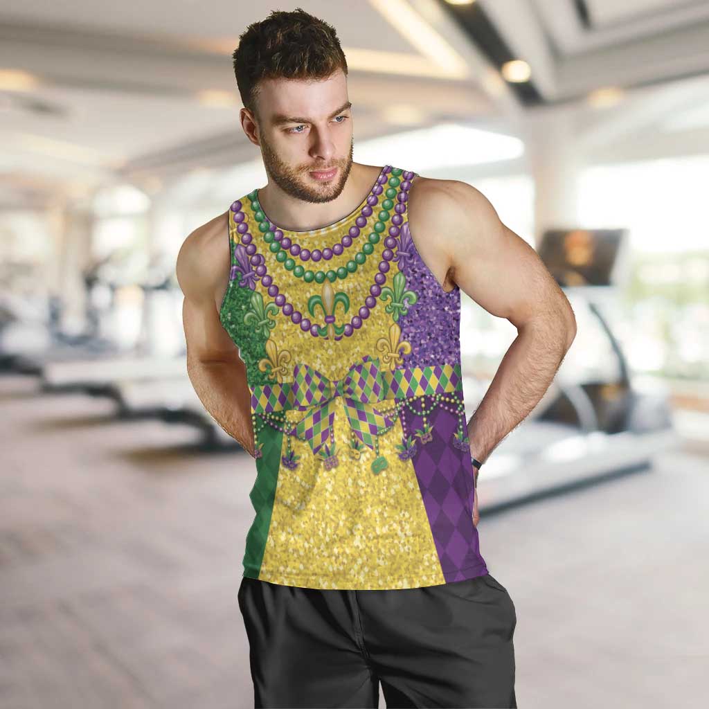 Mardi Gras Men Tank Top Beadeds Necklace With Fleur De Lis