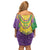 Mardi Gras Off Shoulder Short Dress Beadeds Necklace With Fleur De Lis - Wonder Print Shop