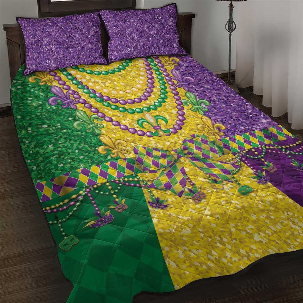 Mardi Gras Quilt Bed Set Beadeds Necklace With Fleur De Lis - Wonder Print Shop