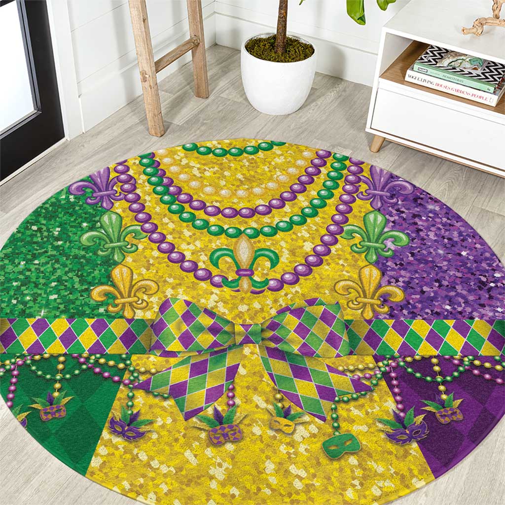 Mardi Gras Round Carpet Beadeds Necklace With Fleur De Lis