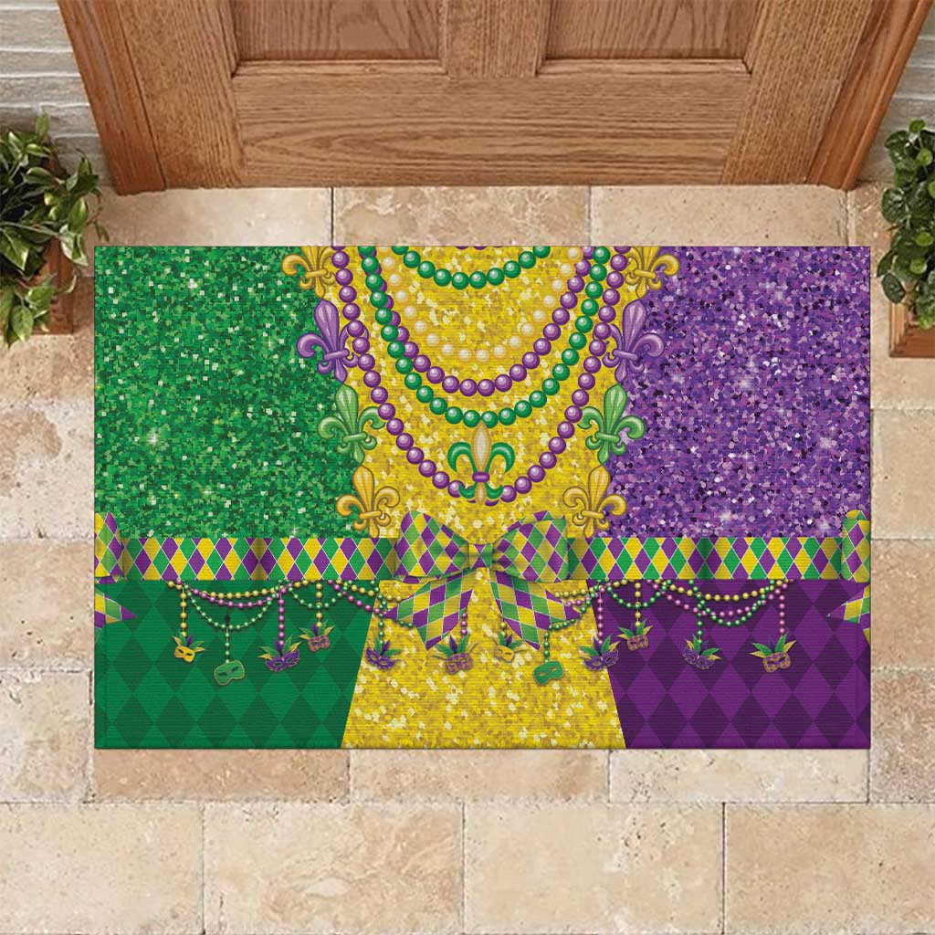 Mardi Gras Rubber Doormat Beadeds Necklace With Fleur De Lis - Wonder Print Shop