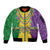 Mardi Gras Sleeve Zip Bomber Jacket Beadeds Necklace With Fleur De Lis - Wonder Print Shop