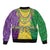 Mardi Gras Sleeve Zip Bomber Jacket Beadeds Necklace With Fleur De Lis - Wonder Print Shop