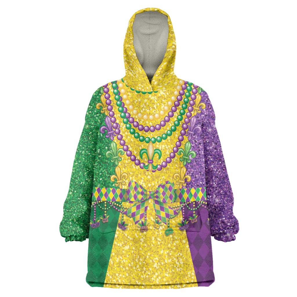 Mardi Gras Wearable Blanket Hoodie Beadeds Necklace With Fleur De Lis